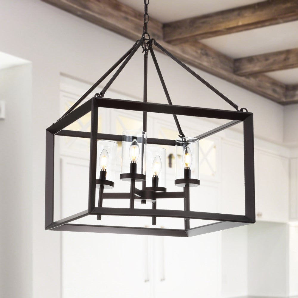 Anna 12 Metal/Glass LED Pendant Light - Modern Industrial Ceiling Fixture for Kitchen Island, Dining Room & Living Room Lighting