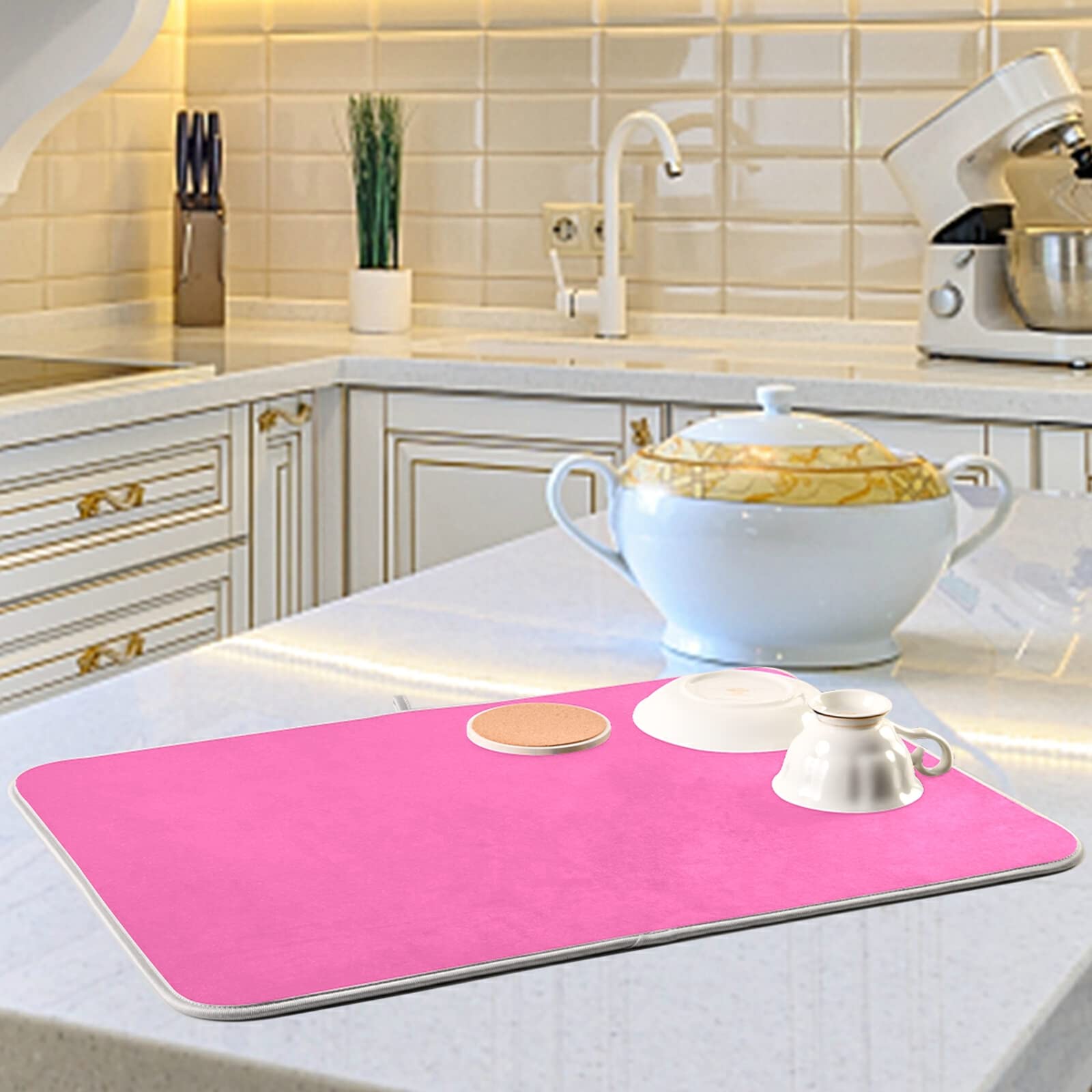 Extra Large Hot Pink Microfiber Dish Drying Mat - 18x24 Inch Heat-Resistant Kitchen Counter Mat for Dishes, Utensils & Cookware | Perfect for Kitchen Countertops, Sink Areas & Dish Rack Protection