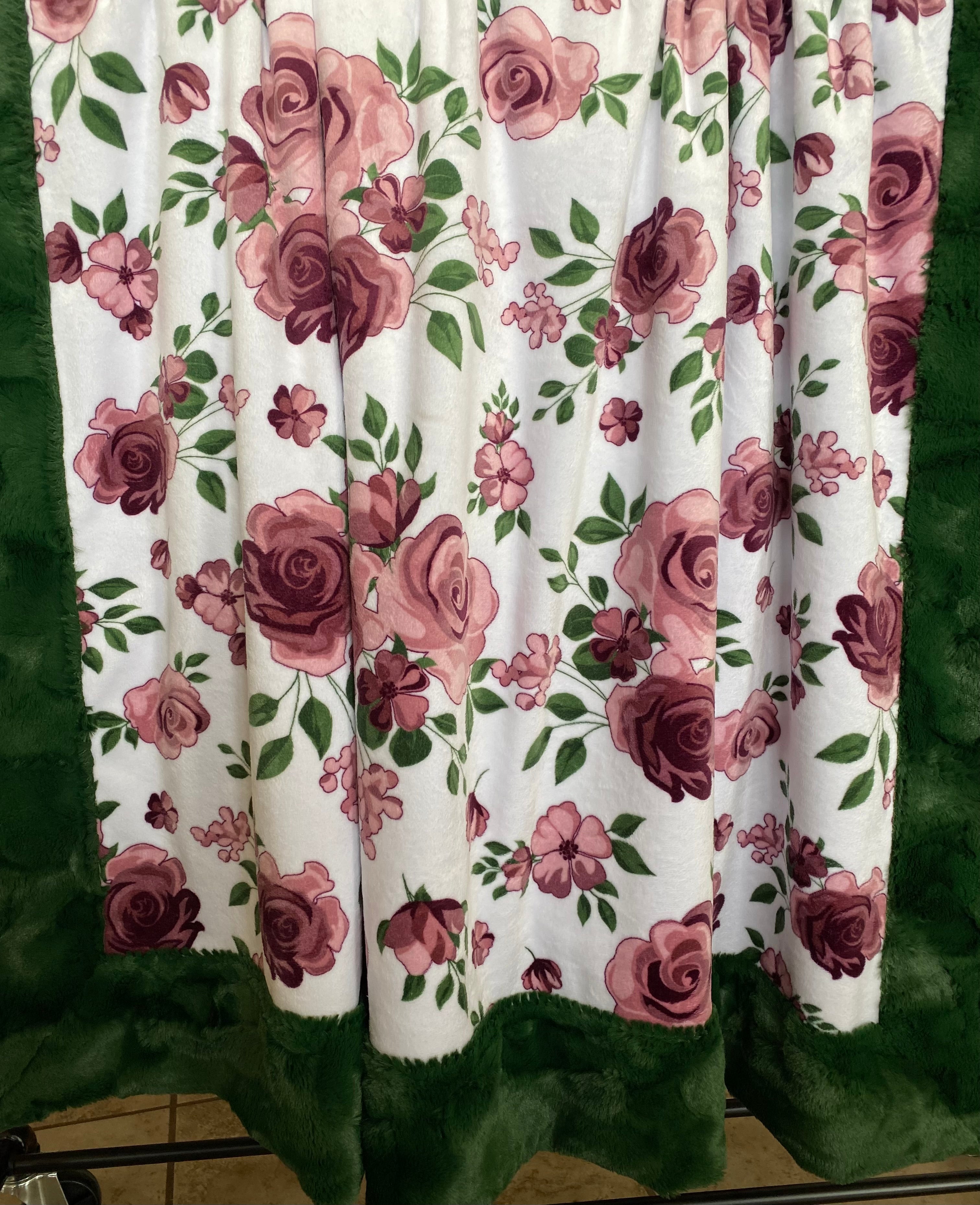 Premium Rose Bouquet Plum Wine Print Evergreen Luxe Minky Blanket - Large 54x67 Inches Soft Throw for Cozy Home Decor, Bedroom, Couch & Gift