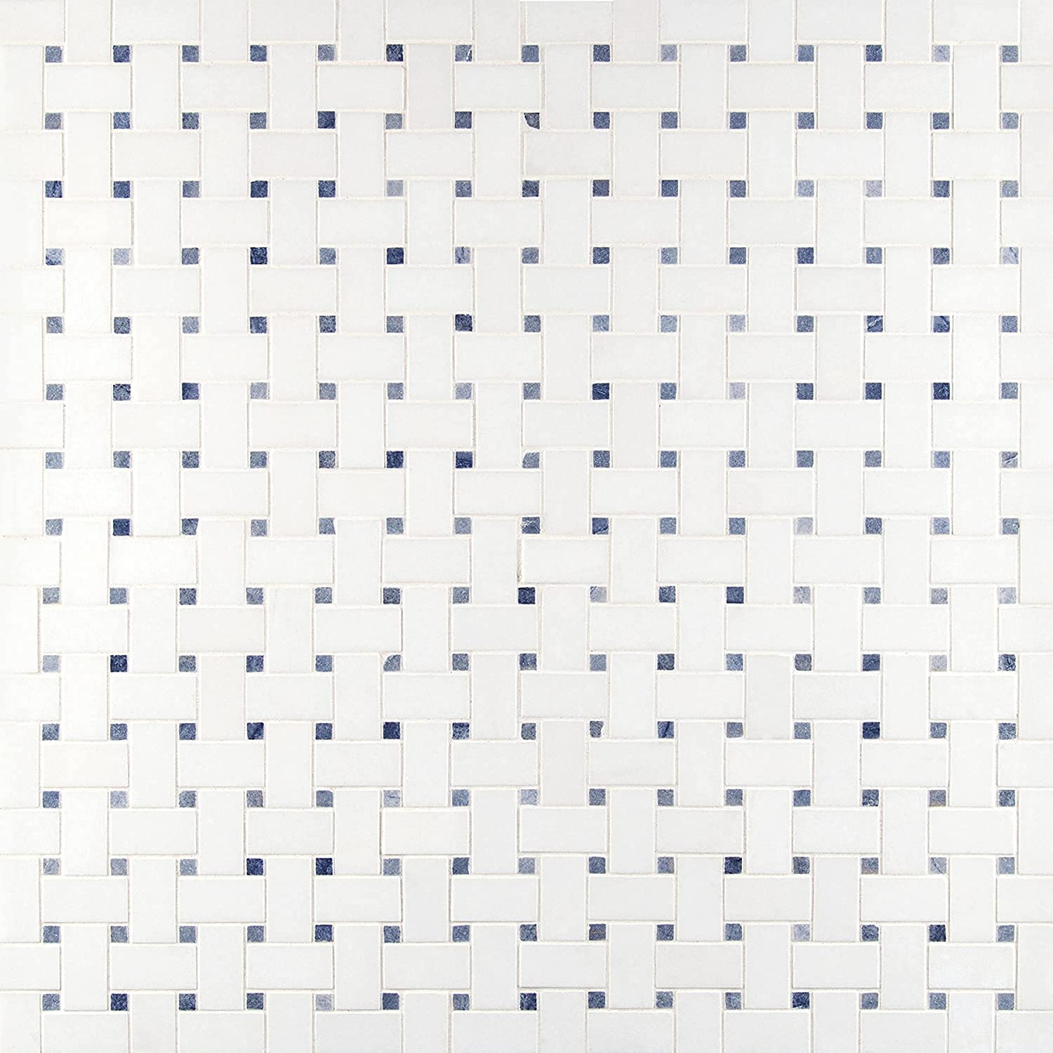 Thassos White Marble Basketweave Mosaic Tile with Light Blue Dots - 10 Sqft Box for Floor, Wall, Kitchen Backsplash, Bathroom & Shower - Perfect for Modern Home Decor and Spa-Inspired Spaces