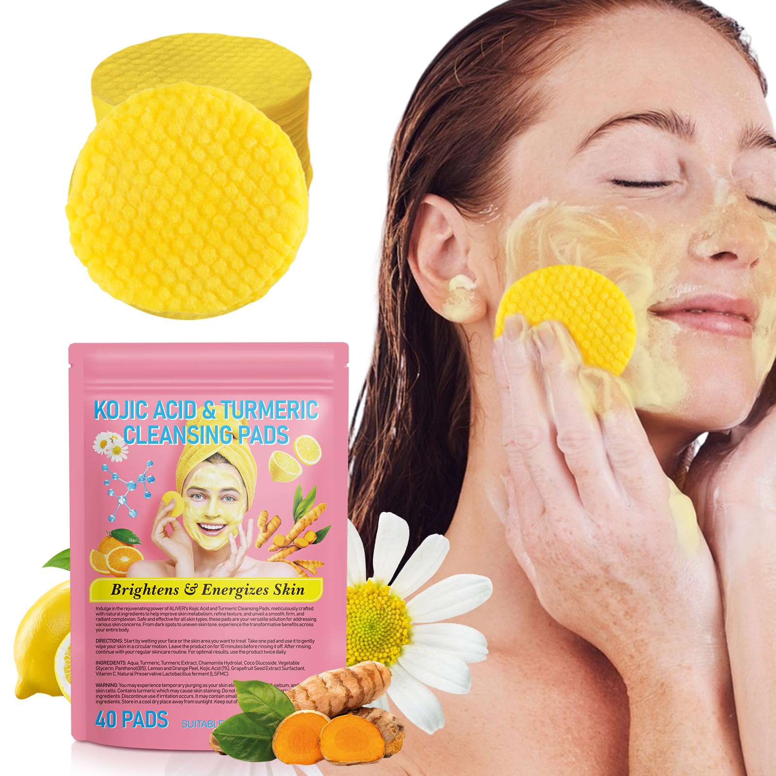 Turmeric Cleansing Pads for Face & Body - 40PCS Exfoliating Pads to Unclog Pores, Remove Excess Keratin, Balance Oil & Water - Gentle, Non-Irritating Skincare for Acne-Prone & Sensitive Skin - Perfect for Daily Cleansing & Post-Workout Refresh