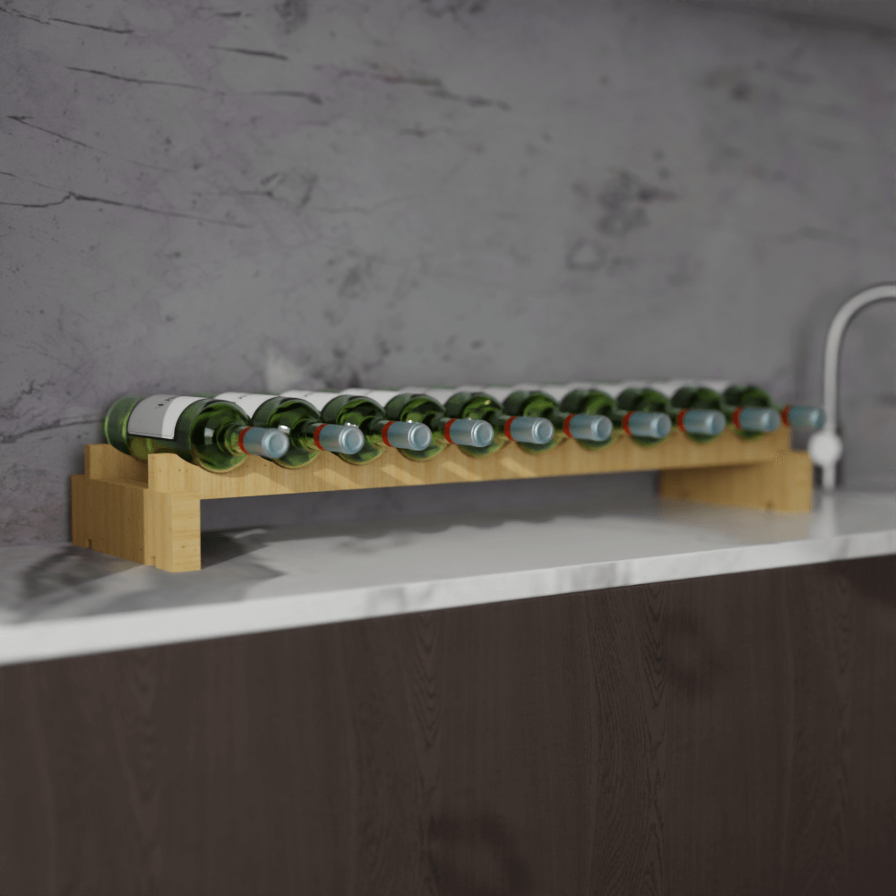 10-Bottle Modular Wine Rack - Space Saving Stackable Wine Storage Organizer for Kitchen, Bar, or Cellar Use