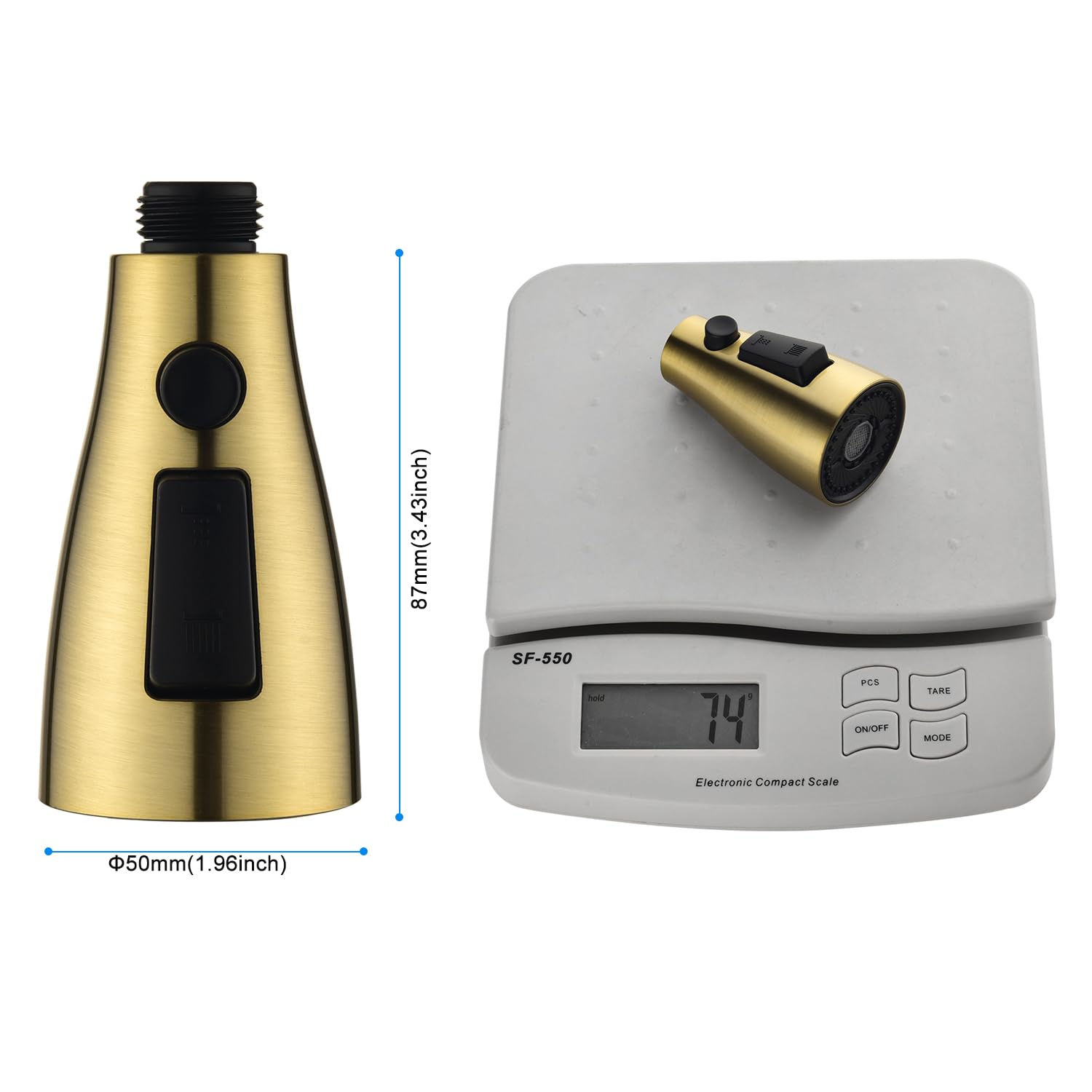 Upgraded GORDEE 3-Function Kitchen Faucet Sprayer Head Replacement (Stream/Spray/Blade) with Check Valve, 1.8 GPM Flow Rate, Includes 9 Adapters for Universal Fit - Brushed Gold Finish - Perfect for Sink Cleaning, Dish Washing & Food Prep