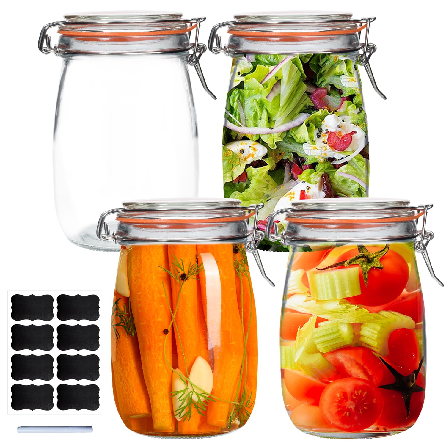 32 oz Wide Mouth Mason Jars, 4 Pack - Airtight Glass Canning Jars with Lids for Pickling, Fermenting, Food Storage & Meal Prep - Perfect for Homemade Jams, Sauerkraut, Dry Goods & Kitchen Organization