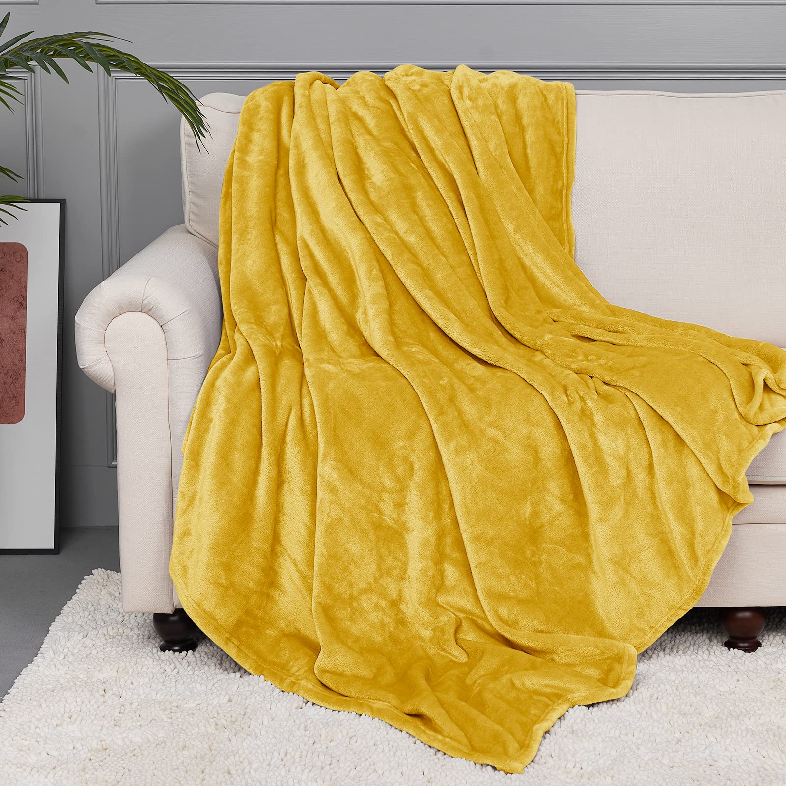 Soft Flannel Fleece Throw Blanket - Lightweight & Cozy for Baby, Dog Bed, Couch - 50x60 Ginger Yellow