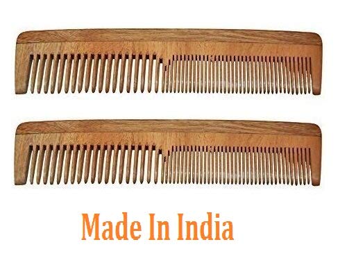 **Neem Wood Combs for Hair Care - Pack of 2 (Model No. 2) - Natural Anti-Dandruff & Scalp Massage for Healthy Hair Growth - Perfect for Daily Use & Travel**