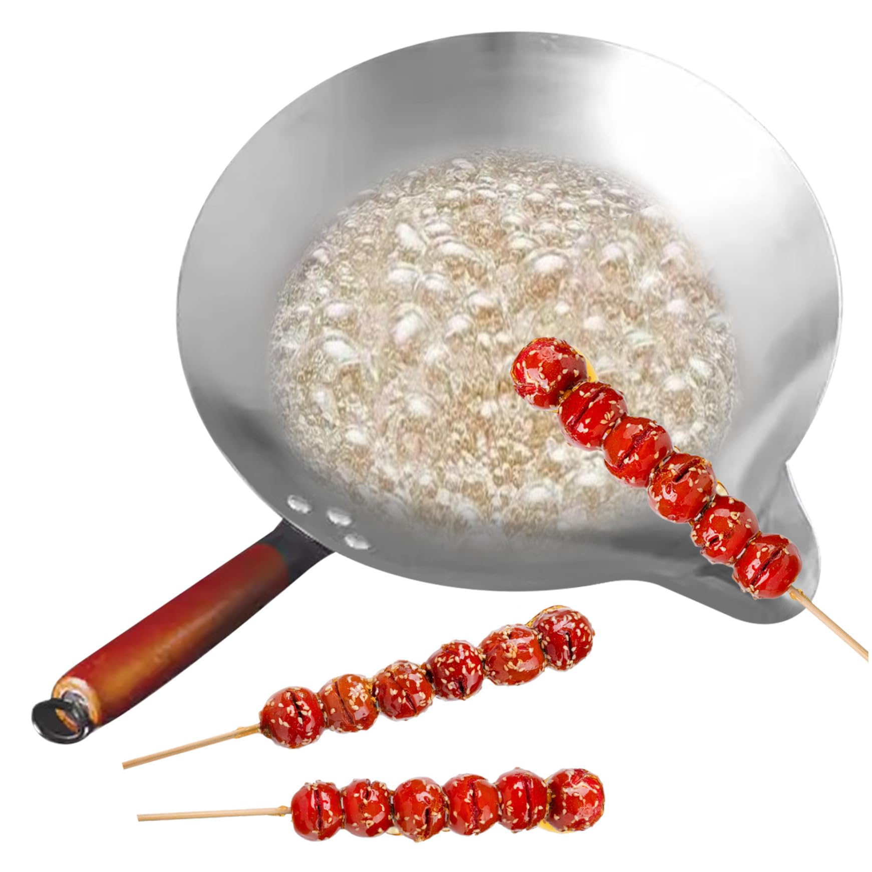 Stainless Steel Candy Melting Pot with V Spout & Heat-Resistant Handle - Cast Iron Wok for Tanghulu, Sugar Dipping & Candy Making - Perfect for DIY Desserts, Chocolate Melting & Candy Coating at Home