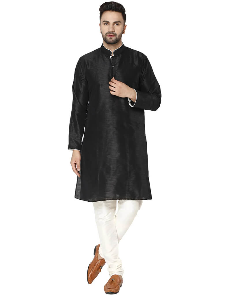 Black Kurta Dhupion Silk Chudidaar - Elegant Indian Traditional Outfit for Women | Perfect for Festivals, Weddings & Special Occasions