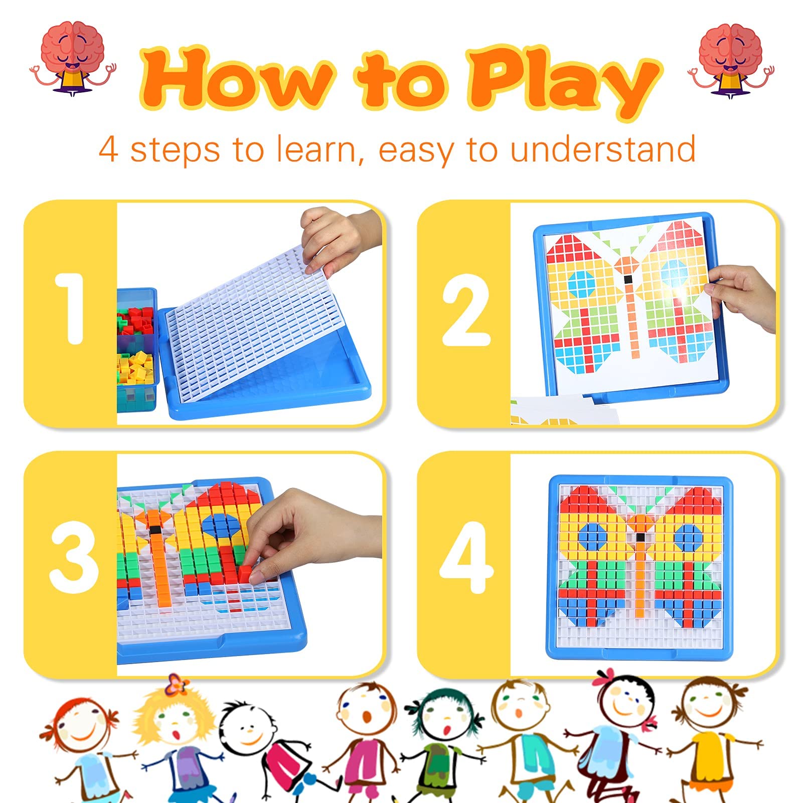 ZOZOPLAY 490Pcs Kids Mosaic Puzzle Building Blocks - STEM Educational Toys with 6 Assembly Drawings for Boys & Girls Ages 4+ (Small Cube) - Perfect for Creative Play, Birthday Gifts & Classroom Learning Activities