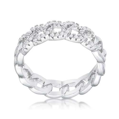 Rhodium Plated Interlocking Chain Ring with Cubic Zirconia CZ - Elegant Jewelry for Women, Perfect for Parties, Weddings & Everyday Wear