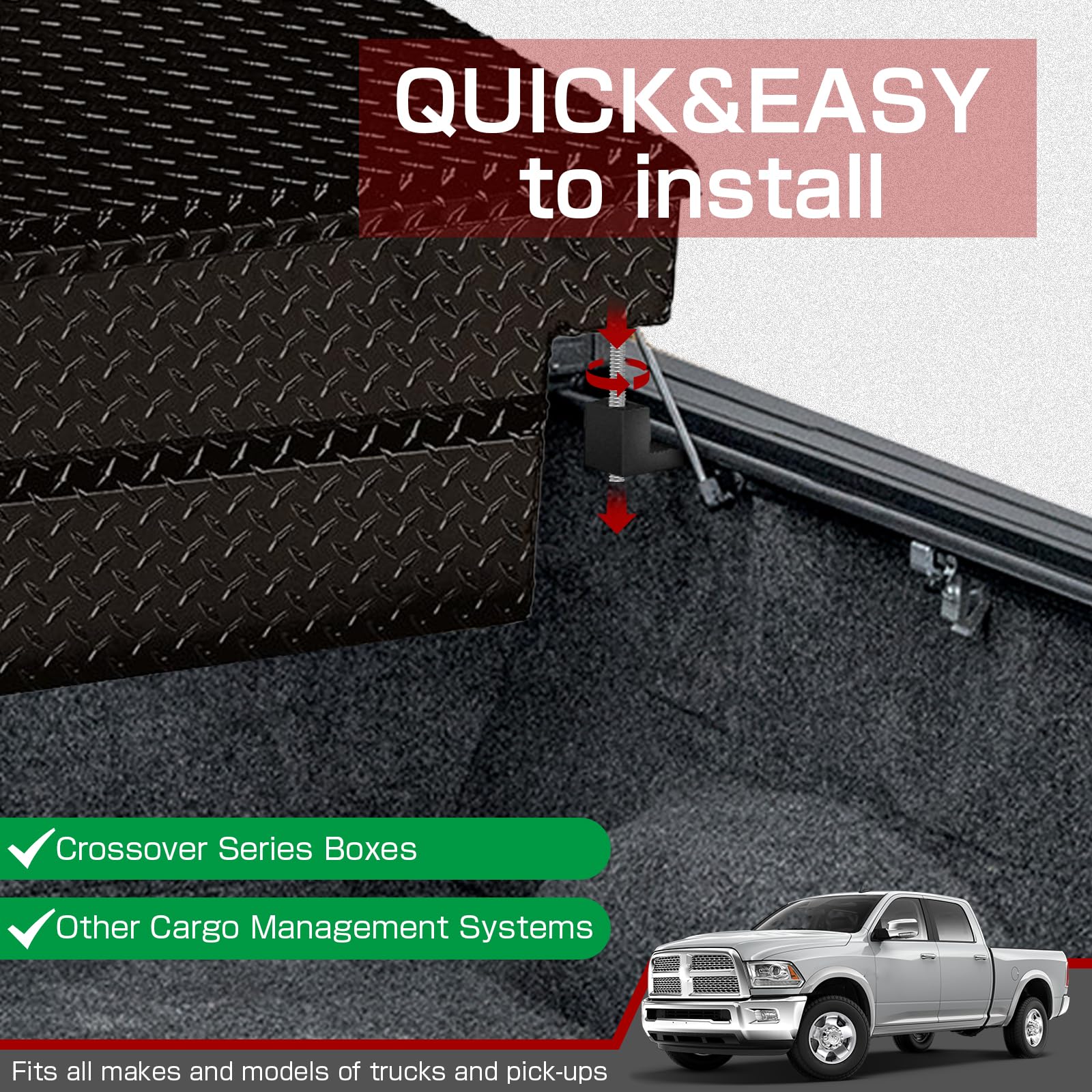 10 Pack No Drill Universal Truck Toolbox Mounting Kit - Heavy Duty Aluminum Alloy Tool Box Tie Down Straps with J Hooks (Black) - Secure Storage for Pickup Trucks, Vans & Work Vehicles