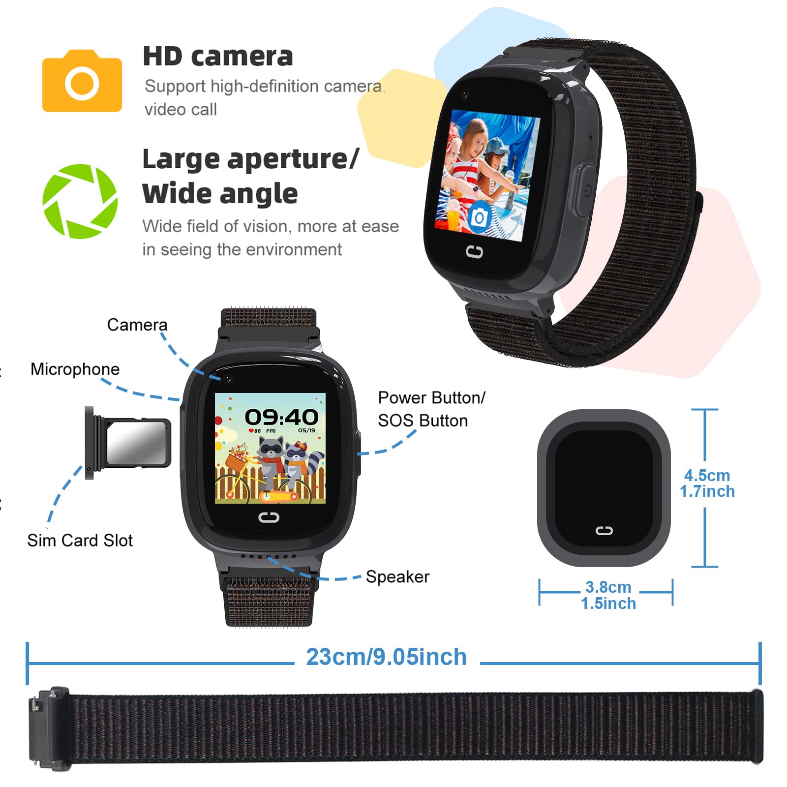 Kids Smartwatch with GPS & 4G LTE - HD Touchscreen Waterproof Tracker Watch with Real-Time Location, SOS Alert, Video/Voice Call & Camera - Compatible with Android iOS - Perfect Gift for Boys & Girls - Ideal for School, Outdoor Play & Family Safety