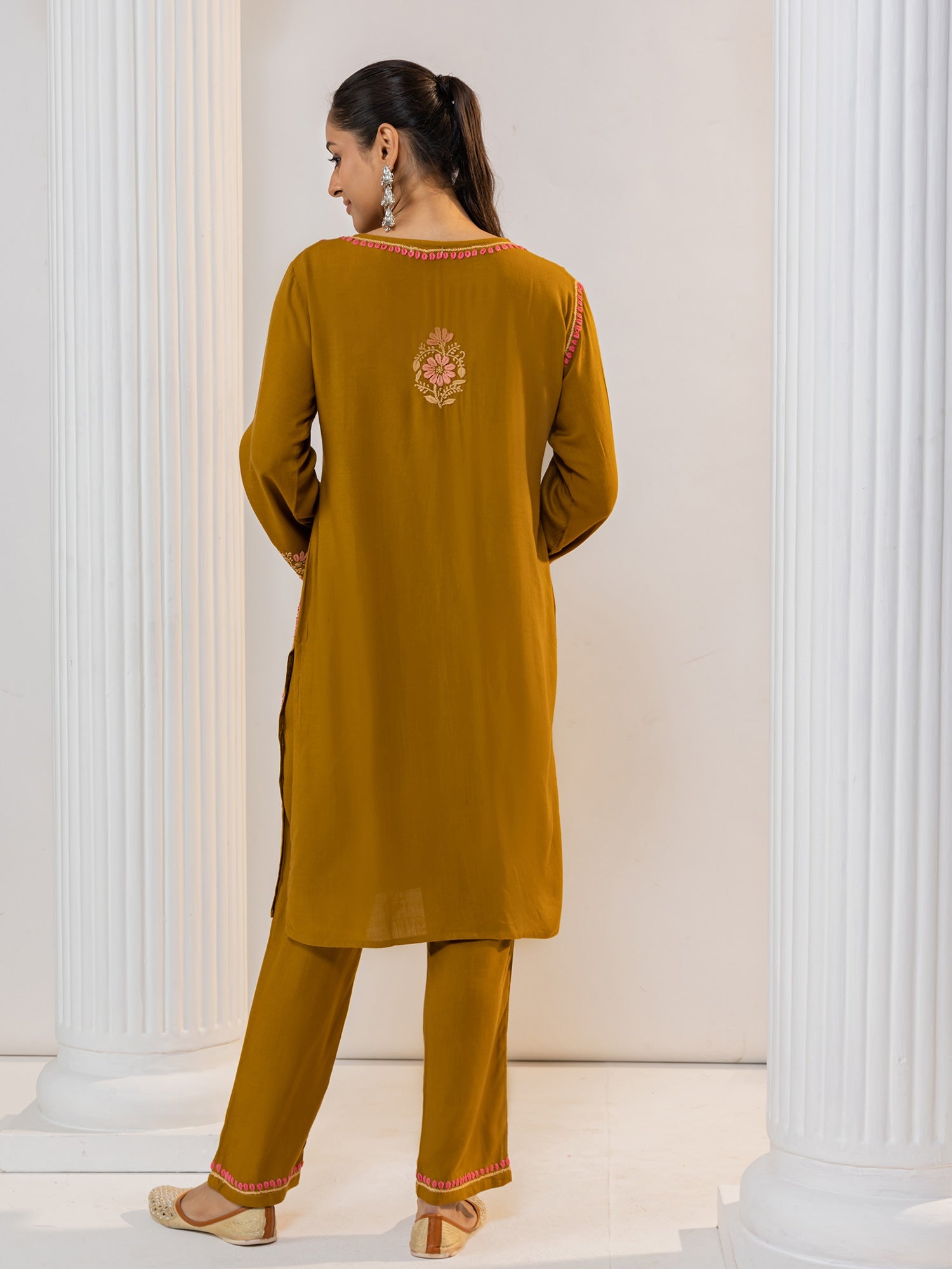 Elegant Saba Chikankari Notch Neck Cotton Silk Kurta Set for Women - Mustard Yellow | Traditional Indian Ethnic Wear for Festivals, Weddings & Special Occasions