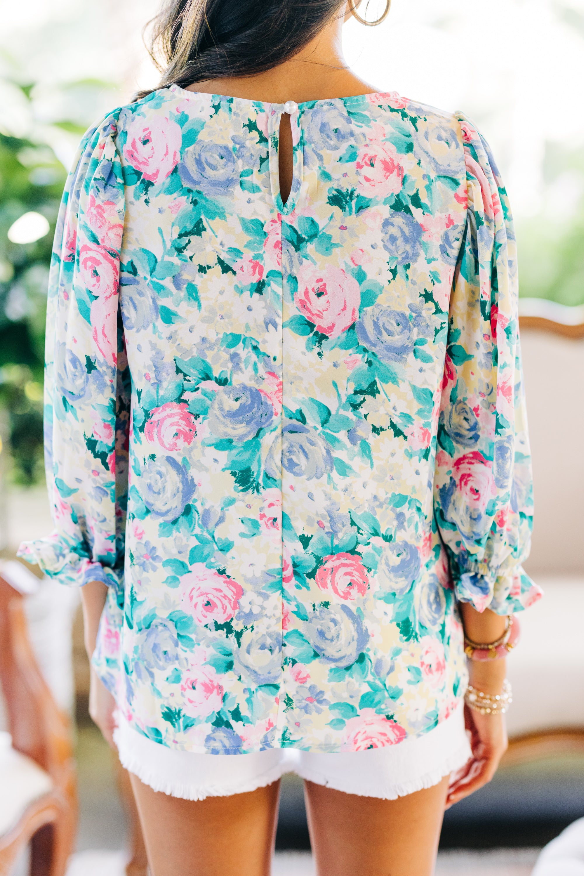 Happy Ivory White Floral Blouse for Women - Elegant Spring Summer Tops - Perfect for Office, Date Night & Casual Outings