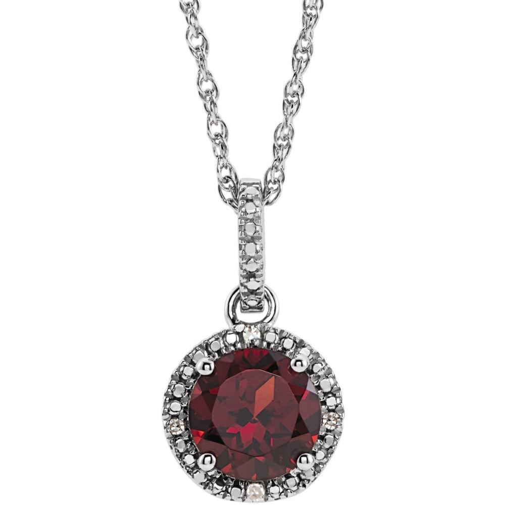 925 Sterling Silver Mozambique Garnet & Diamond Necklace - 18