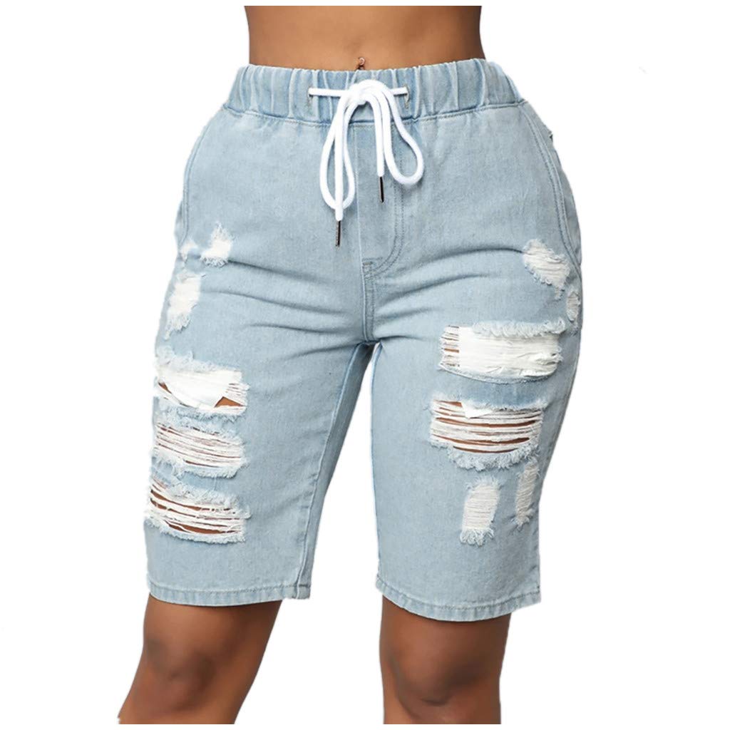 Xiloccer Women's High Rise Denim Shorts - Best Casual Biker Jean Shorts with Solid & Hole Design | Perfect for Summer Outfits, Streetwear & Casual Wear
