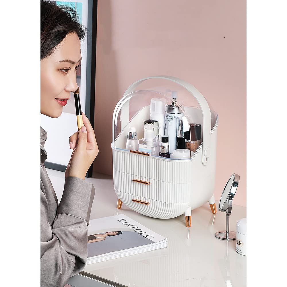 White Makeup Storage Organizer - Cosmetic Display Case with Brush Holder & Lipstick Organizer, Skincare Organizer for Bathroom Countertop, Bedroom Vanity Desk & Travel | Perfect for Daily Beauty Routine & Travel Essentials