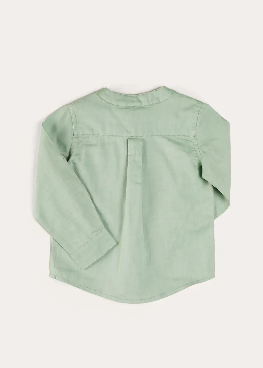 Plain Mao Collar Long Sleeve Shirt for Kids - Green (12 Months to 10 Years) | Comfortable & Stylish for School, Playdates & Family Outings
