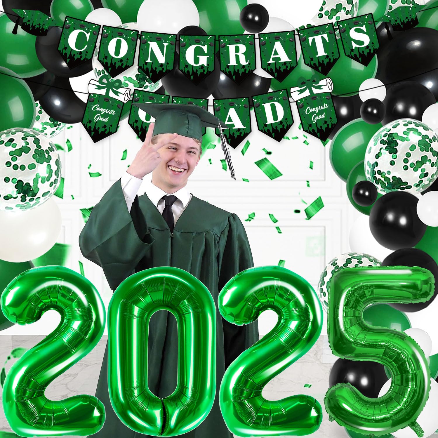 2025 Graduation Party Decorations Kit - Green Balloon Garland Arch, Mylar Foil Fringe Curtain for Class of 2025 High School & College Graduation - Perfect for Graduation Ceremony Decor, Photo Backdrops & Celebration Parties
