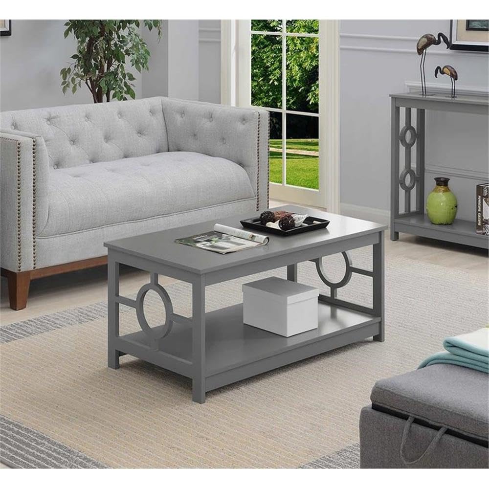 Gray Wood Finish Pemberly Row Coffee Table with Lower Shelf - Perfect for Living Room, Lounge & Home Decor