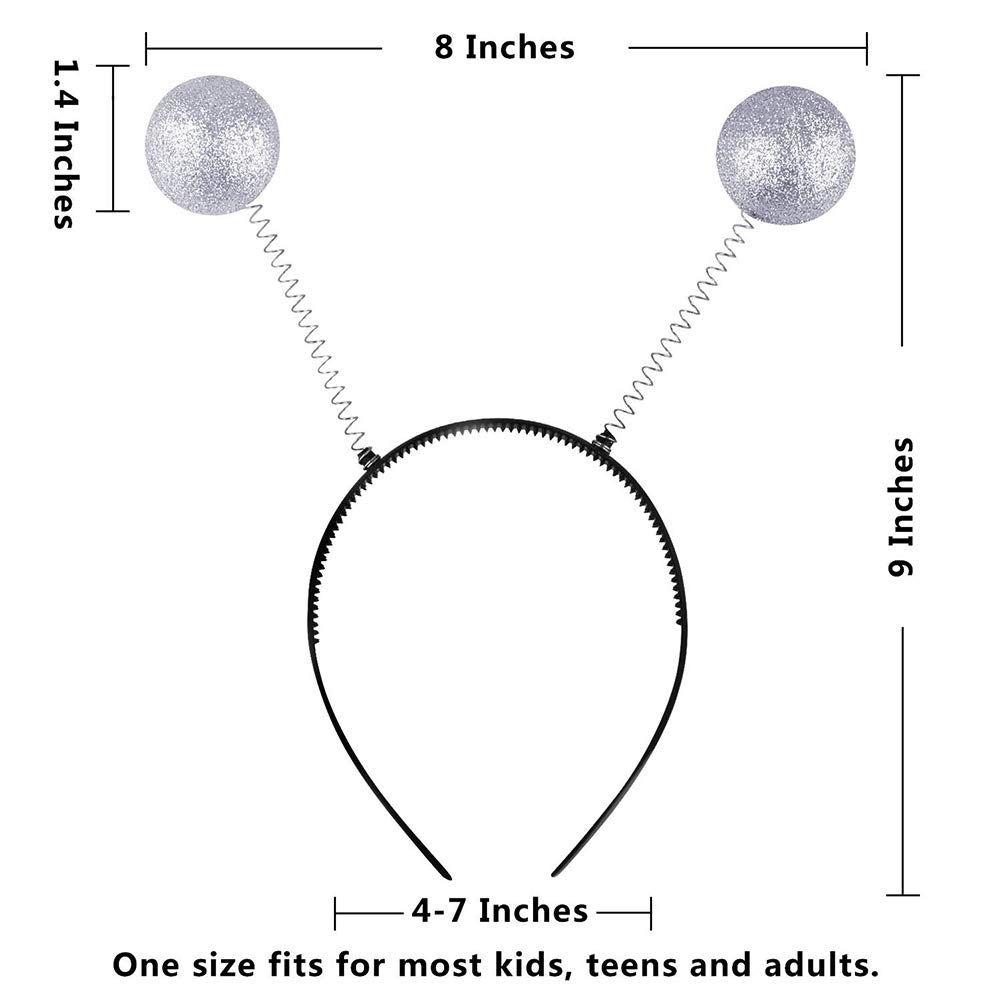 Gampu Glitter Ball Boppers - 5 Pack LED Light Up Martian Antenna Headbands for Halloween, Christmas, Alien Costume & Cosplay - Glow in The Dark Head Accessories for Kids & Adults | Perfect for Raves, Concerts, Festivals, Themed Parties & Night Events | Fun Glow Party Supplies for Dance Floors, Costume Contests & Neon Celebrations
