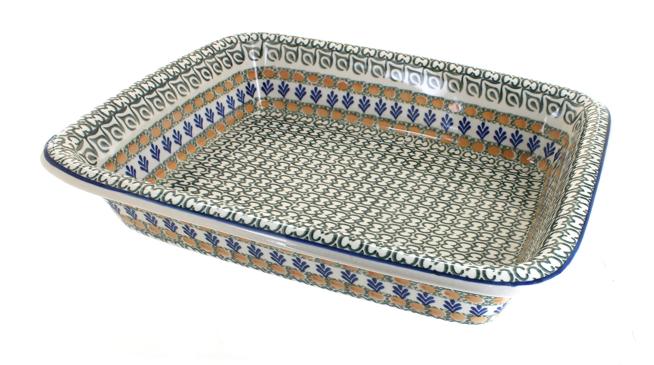 Blue Rose Polish Pottery Large Rectangular Baker - Handmade Ceramic Herb Garden Planter for Kitchen, Dining Table Decor & Gift Idea