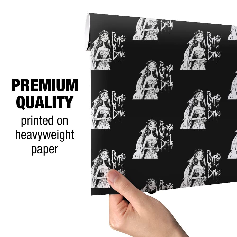 Corpse Bride Themed Gift Wrap Paper Rolls - Logo & Silhouette Design - Perfect for Halloween, Birthday, and Christmas Presents - Premium Wrapping Paper for Party Favors and Special Occasions