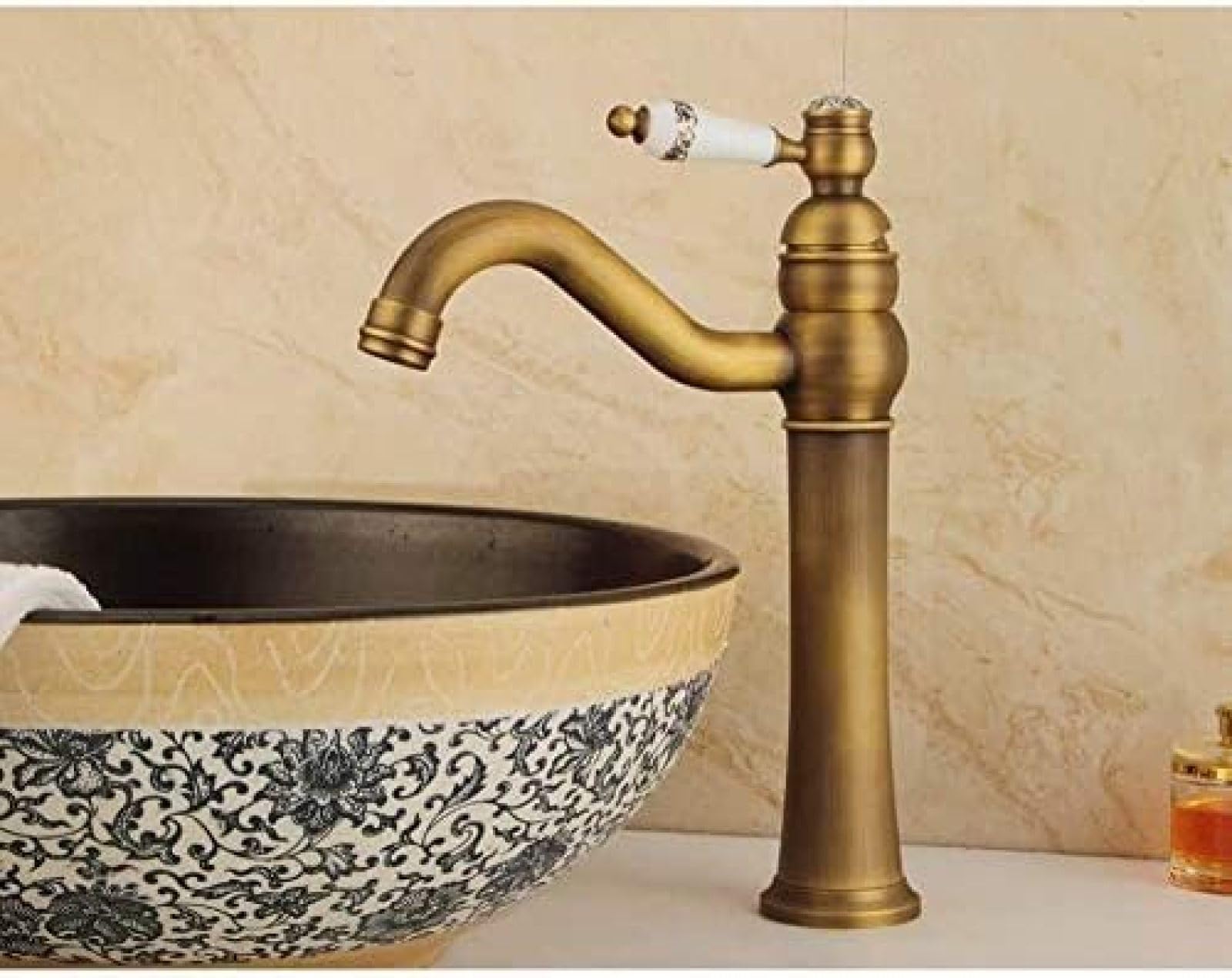 CRJUS Brass Kitchen Faucet with Ceramic Mixer Handle - Hot and Cold Water Raised Basin Tap for Bathroom & Sink - Elegant Carved Design for Modern Home Decor