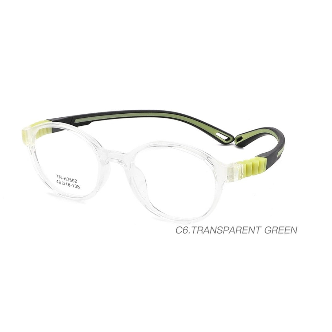 Unbreakable Round Kids Glasses TR 6802 - Transparent Green Frames for Ages 6-10 | Shatter-Resistant Eyewear for School, Sports & Outdoor Activities