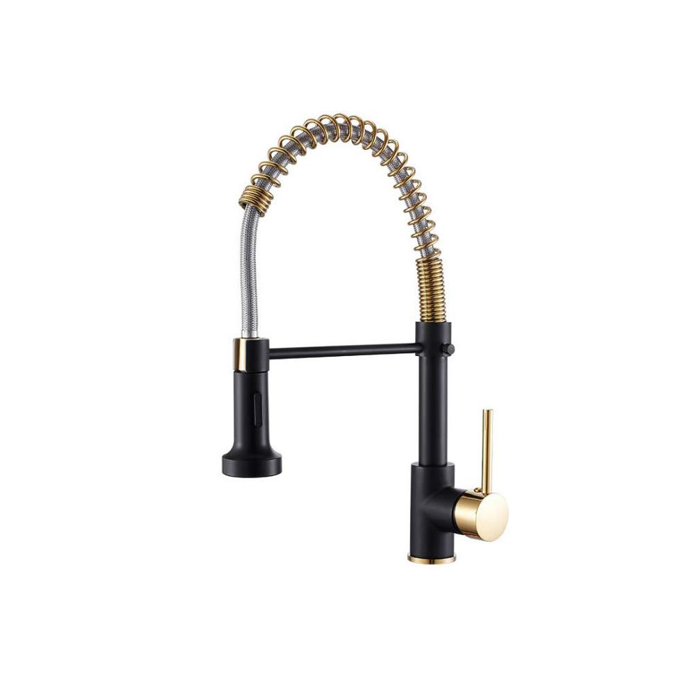 Premium Commercial Kitchen Faucet with Pull Down Sprayer - Single Handle Lever Spring Sink Faucet in Black & Gold Finish - Ideal for Restaurant, Cafe & Home Kitchen Renovation