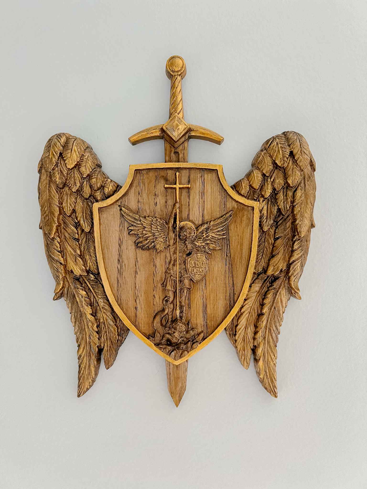 St. Michael the Archangel Gold Plaque - Religious Home Decor for Wall, Prayer Room & Gift Giving