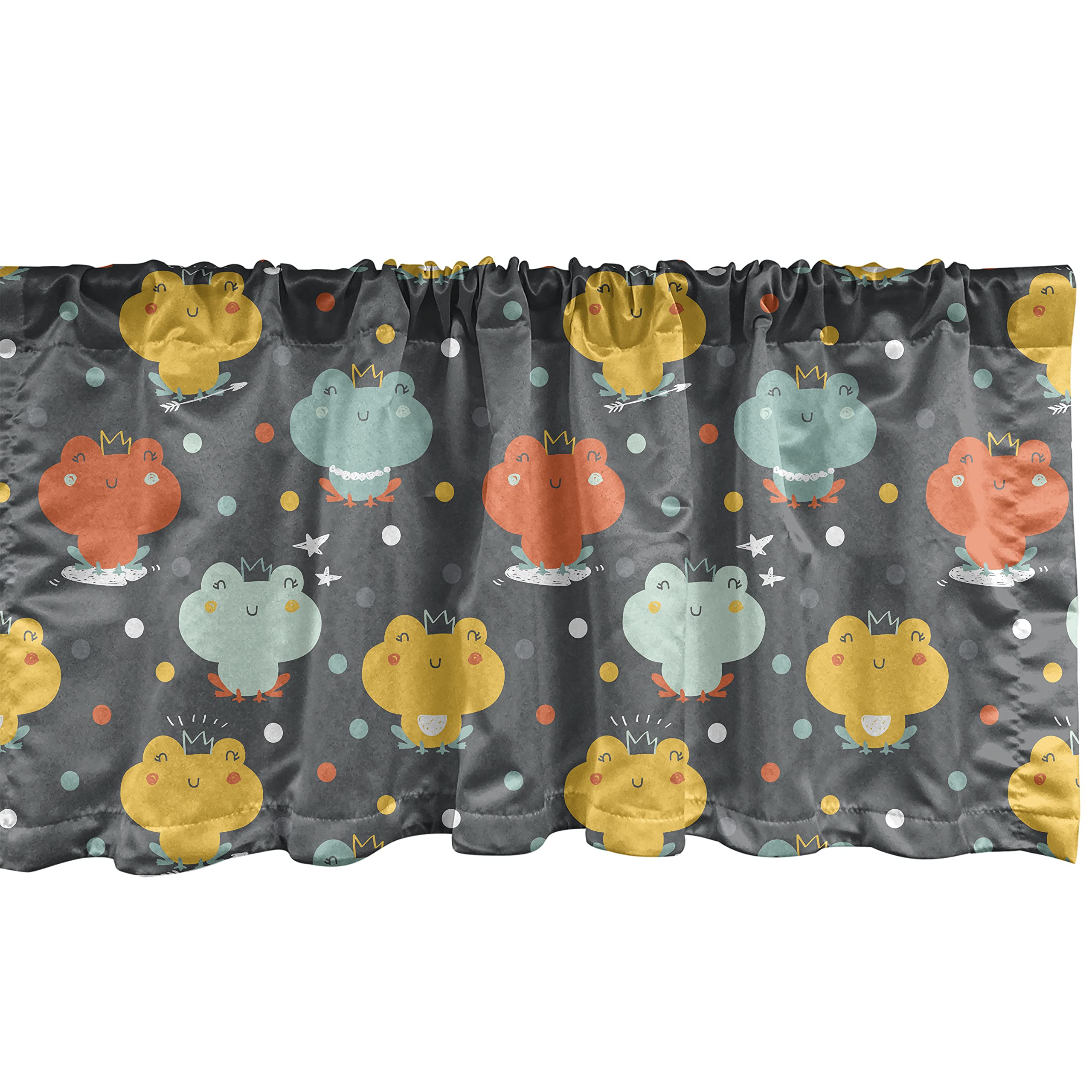 Ambesonne Frog Window Valance - Colorful Cartoon Crowned Frogs with Hand-Drawn Stars | 54x18 Inch Rod Pocket Curtain for Kitchen, Bedroom, Nursery Decor | Perfect for Kids' Rooms, Themed Parties & Whimsical Home Decor