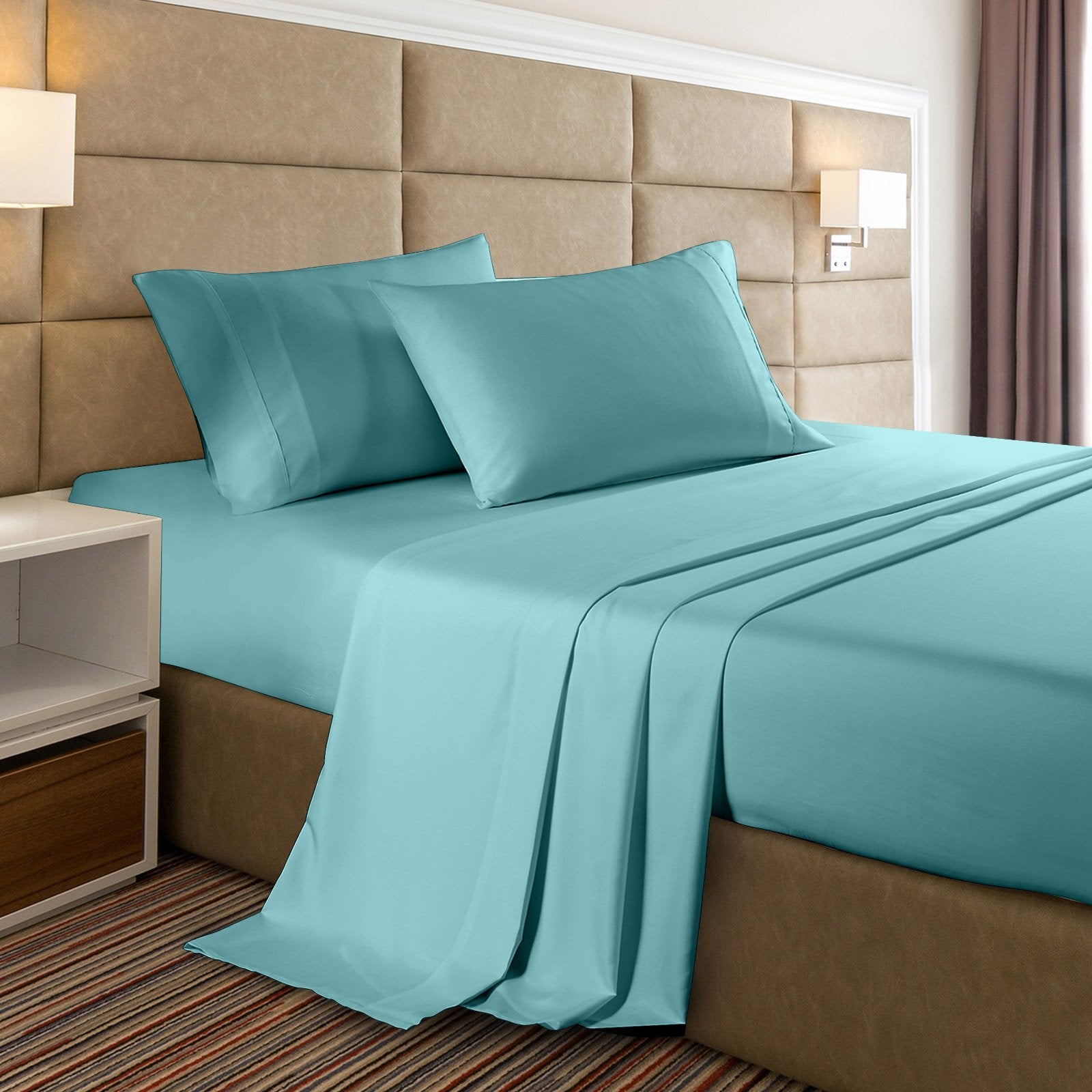 2000 Thread Count Bamboo Cooling Sheet Set - Ultra Soft & Breathable Bedding for Single Bed - Aqua Color - Perfect for Hot Sleepers & Summer Nights