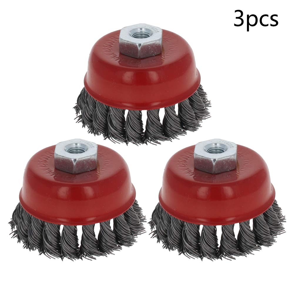 Utoolmart 75mm Steel Wire Cup Brush - 3 Pcs for Metal Cleaning & Rust Removal