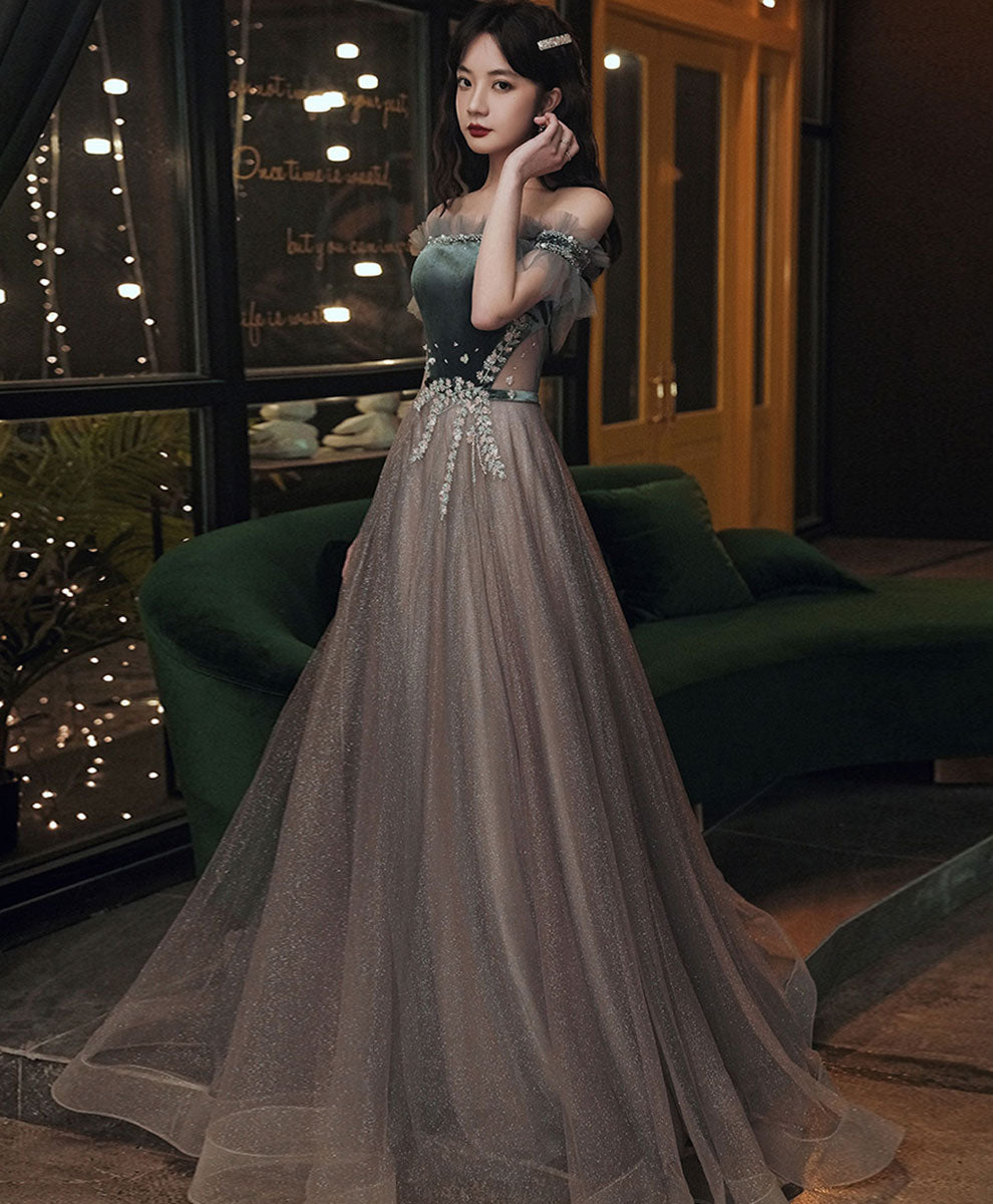 Elegant Green and Gray Sequin Long Prom Dresses with Beading - Formal Graduation Gown for Women | Perfect for Prom Night, Homecoming, and Special Occasions