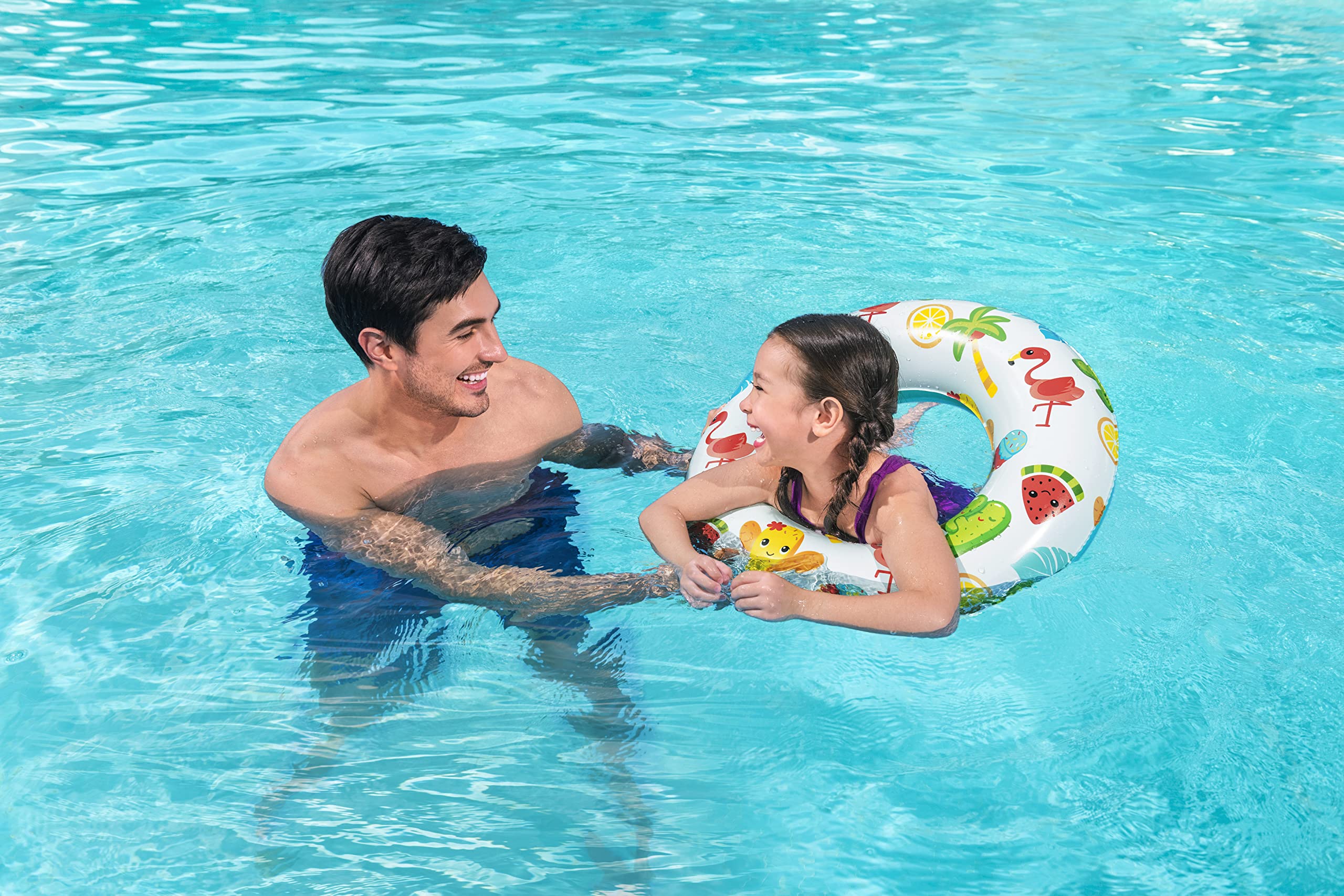 Bestway Inflatable Swimming Ring - Fruit World Design, 61 cm Diameter, Fun Pool Float for Kids & Adults, Perfect for Beach, Pool Parties & Summer Water Activities