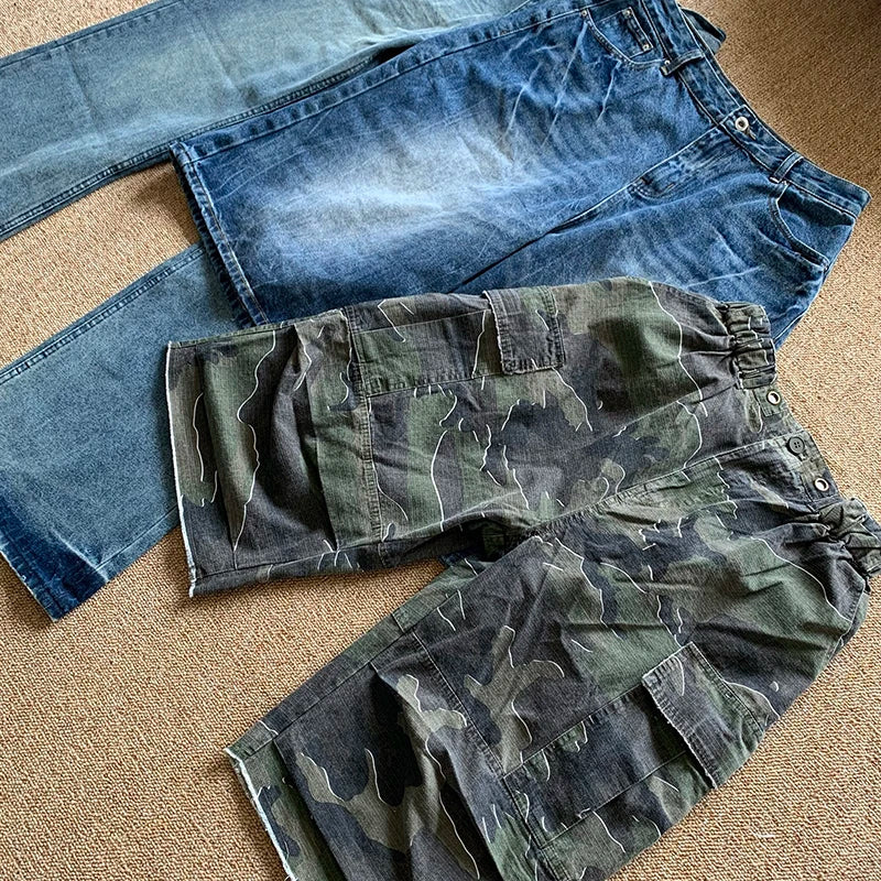 Men's American Style Washed Camouflage Cargo Shorts - Loose Fit Streetwear Work Pants with Multiple Pockets | Perfect for Outdoor Activities, Hiking & Casual Wear (Style 24E1035)