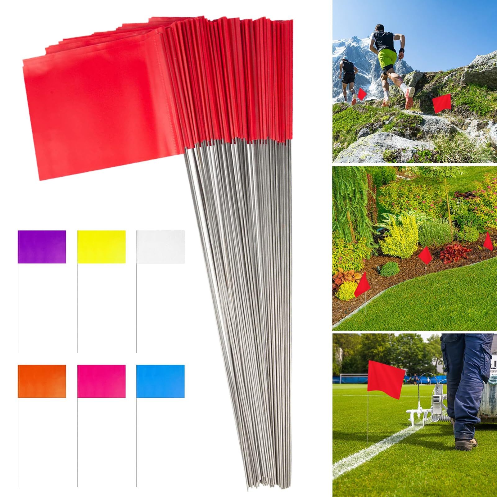 100PCS Waterproof Non-Fading PVC Lawn Marking Flags - Bright Yellow Landscape Sprinkler Markers for Gardening, Irrigation & Property Boundaries (Perfect for Home, Yard & Outdoor Use)