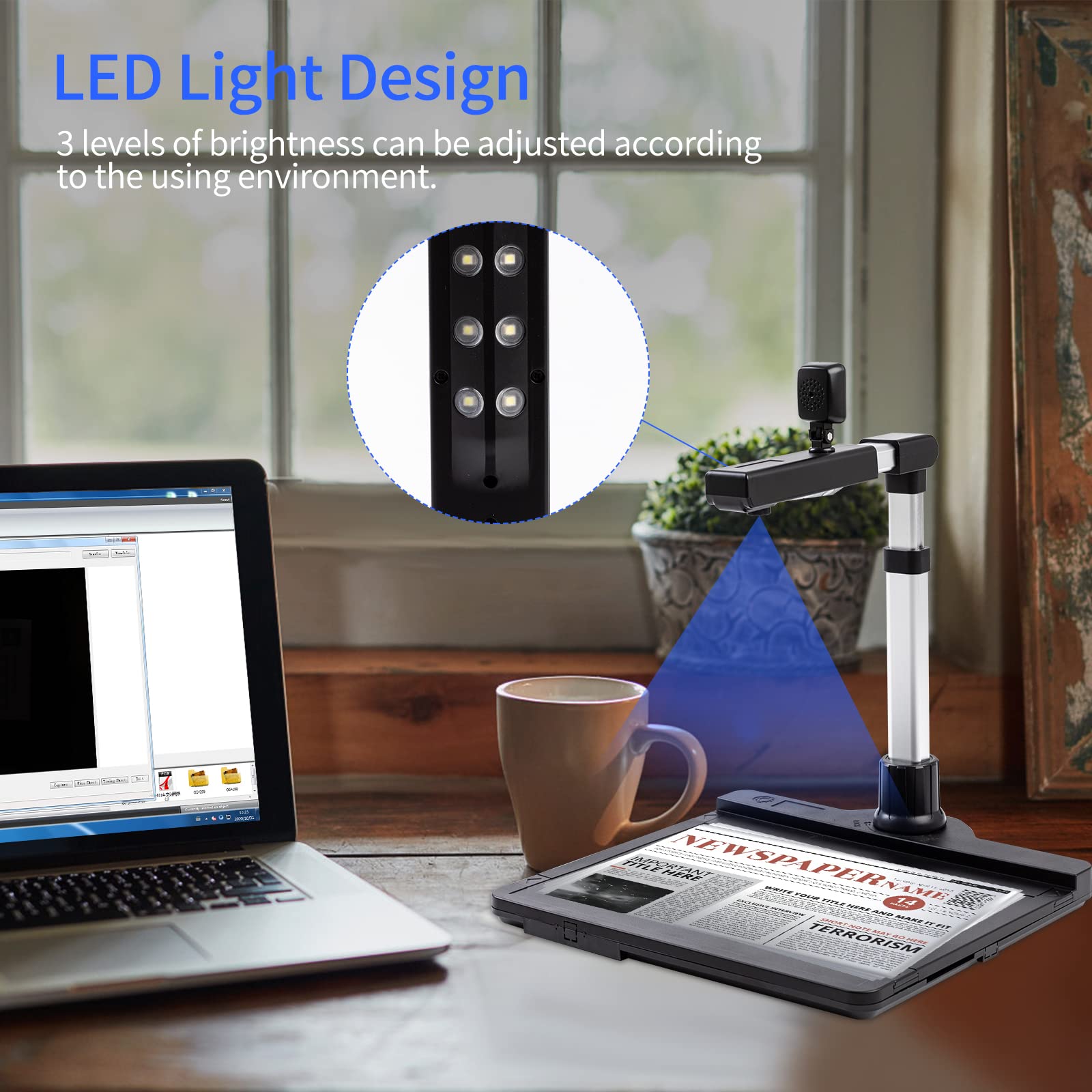 Lechnical X1000 A3 Document Camera Scanner - Dual Lens USB 2.0 High-Speed Scanner with LED Light & OCR | PDF Conversion, Video Recording | Perfect for Office, Classroom & Online Teaching | Portable Document Digitizer for Books, Photos, Contracts