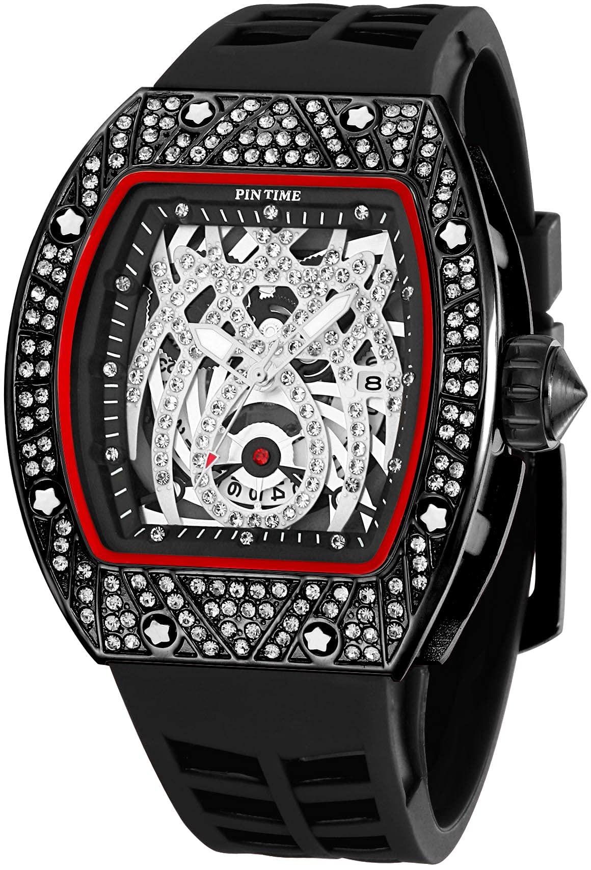 Men's Bling Iced Out Punk Diamond Watch - Fashion Crystal Dress Quartz Analog Watch with Silicone Band - Perfect for Parties, Gifts & Luxury Sports Wear