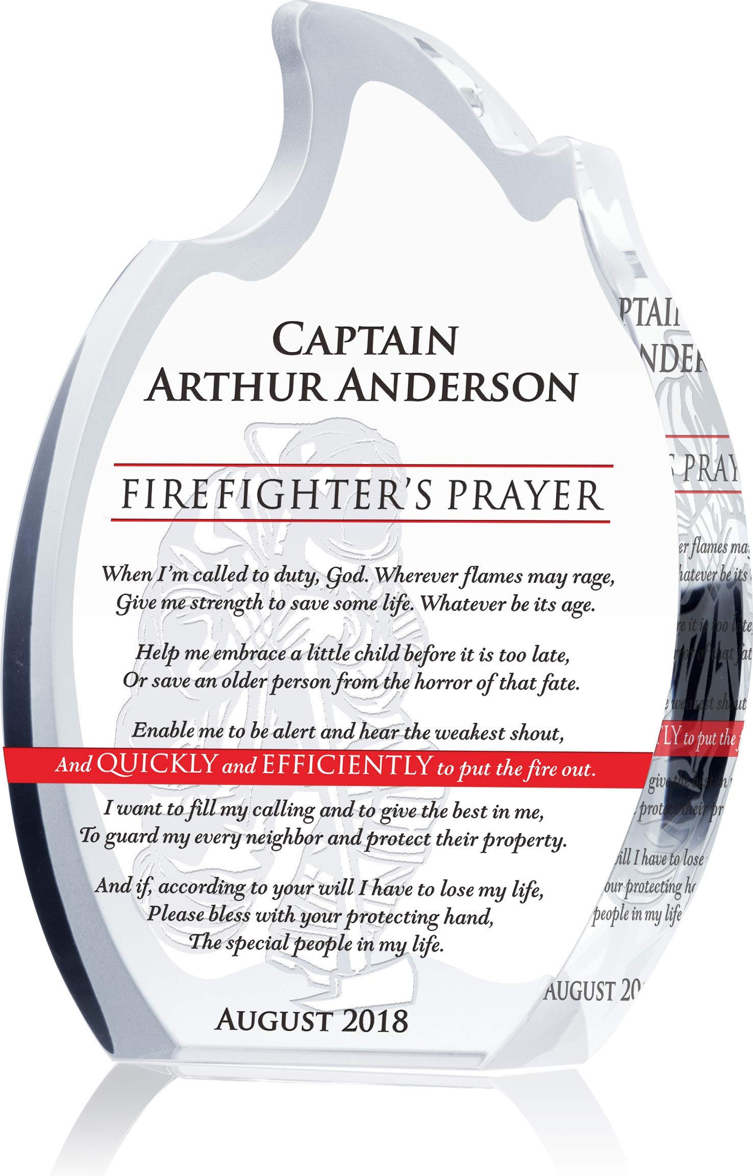 Personalized Crystal Firefighter's Prayer Plaque - Custom Engraved Name & Thin Red Line Emblem - Unique Gift for Firefighters, Fire Chiefs & Captains (7.5
