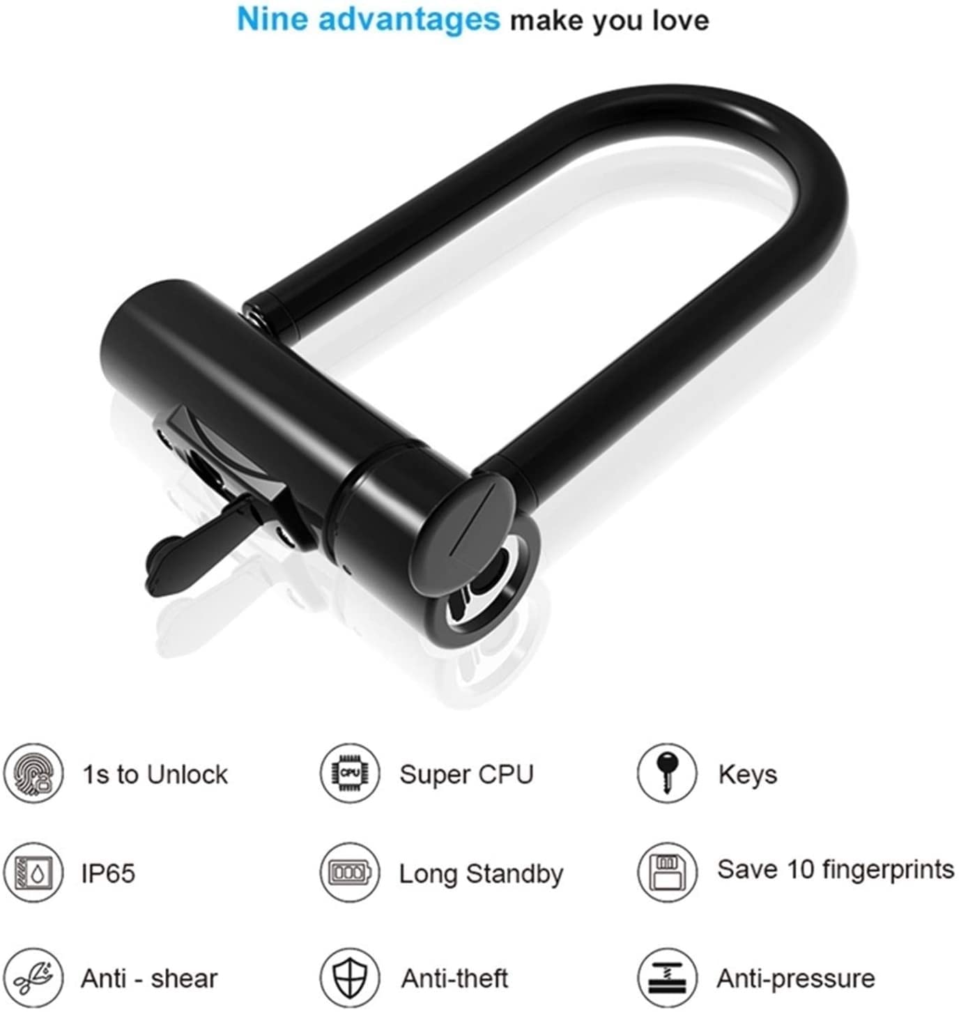 Heavy-Duty Fingerprint Bike U-Lock - USB Rechargeable Electronic Smart Lock for Bicycles, Scooters & Glass Doors - Secure Parking & Home Protection