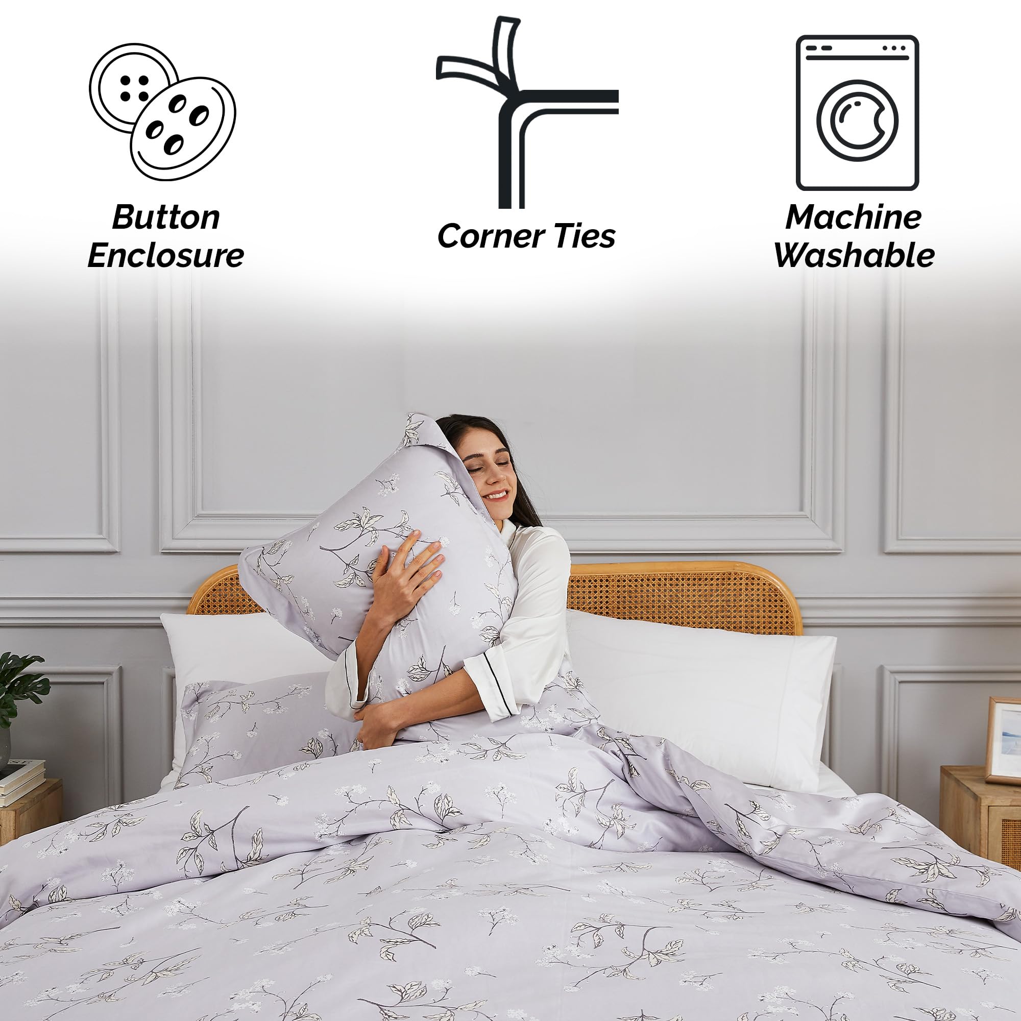 100% Cotton King Size Duvet Cover - Soft 300 Thread Count Sateen Weave | Luxury Hotel Collection | Machine Washable Grey Comforter Cover for California King Beds | Perfect for Master Bedrooms & Guest Rooms
