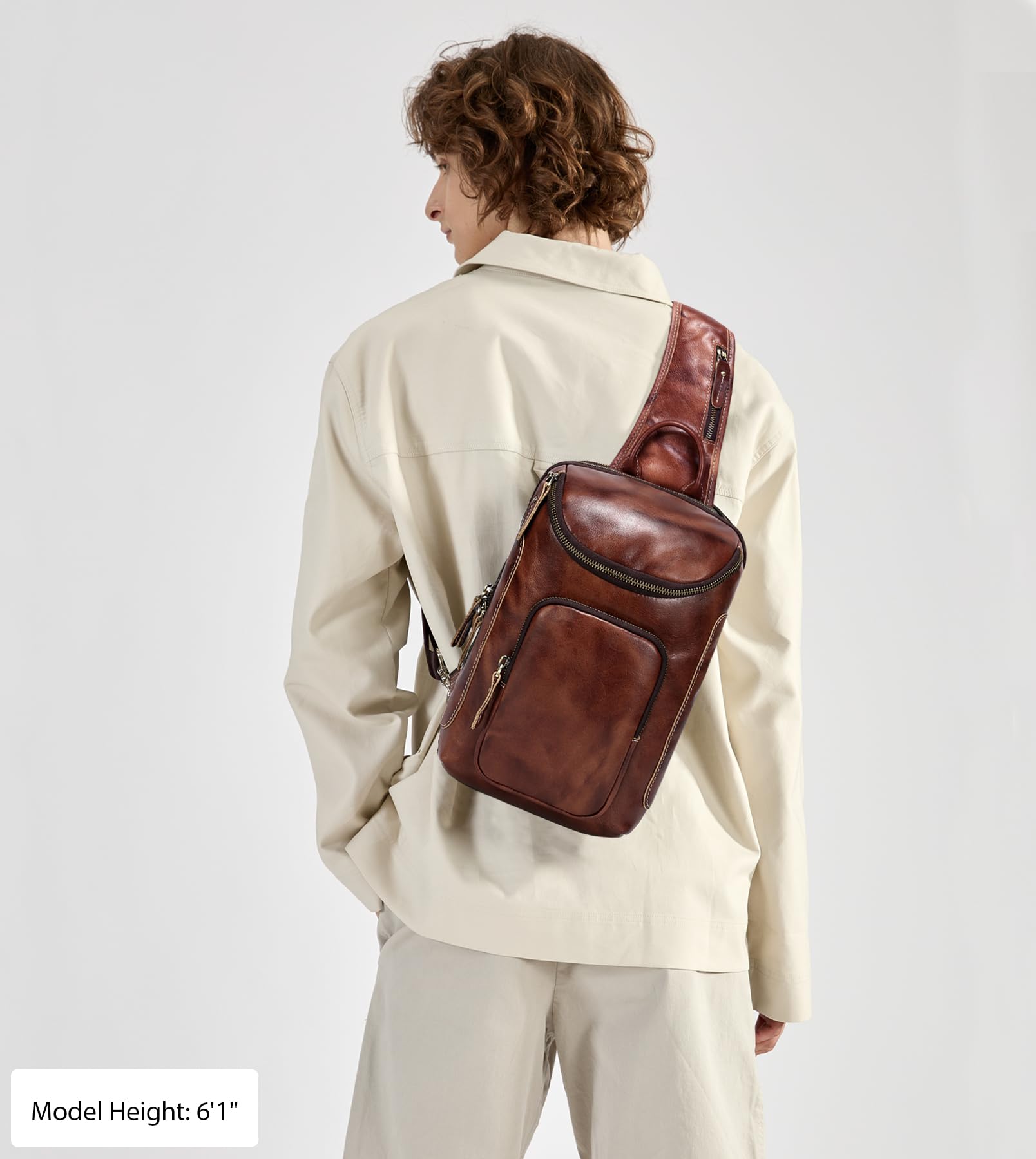 Vintage Full Grain Leather Sling Bag for Men & Women - Crossbody Chest Daypack - Perfect for Travel, Hiking, and Everyday Use
