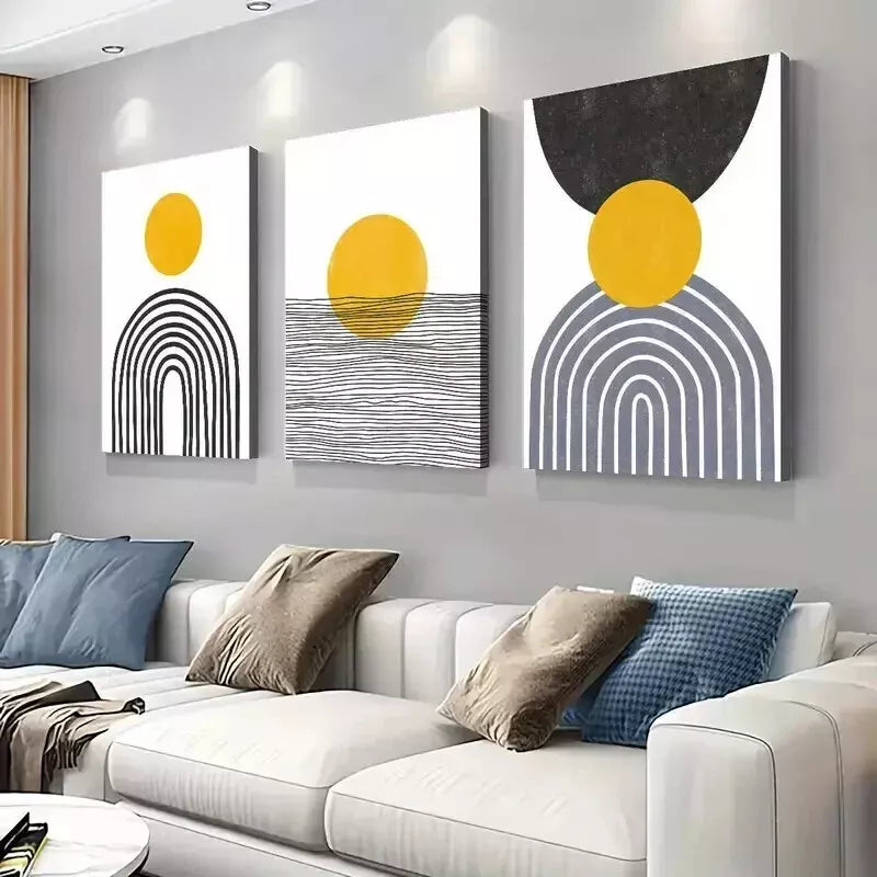 3-Piece Mustard Yellow & Black Abstract Wall Art Set - Framed Canvas 50x70cm | High Quality Australian Made Prints | Ready to Hang | Perfect for Living Room, Bedroom & Office Decor