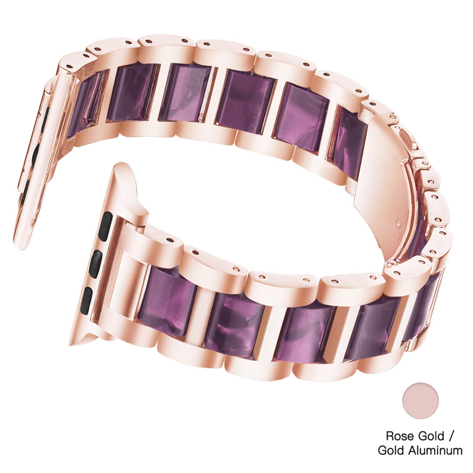 Luxury Light Purple Rose Resin Apple Watch Band with Stainless Steel - Comfortable Strap for Women, Compatible with Apple Watch Series 9/8/7/SE/6/5/4/3/2/1 (38mm/40mm/41mm) - Perfect for Workouts, Office & Everyday Fashion