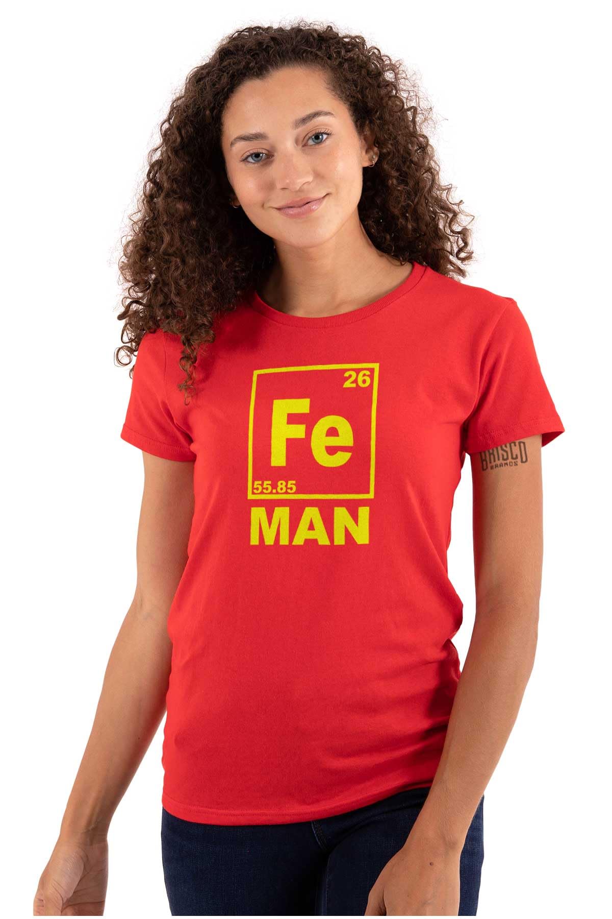 Fe Iron Science Elements Superhero Graphic Tee for Women & Juniors - Perfect for Science Lovers, Chemistry Enthusiasts & Superhero Fans