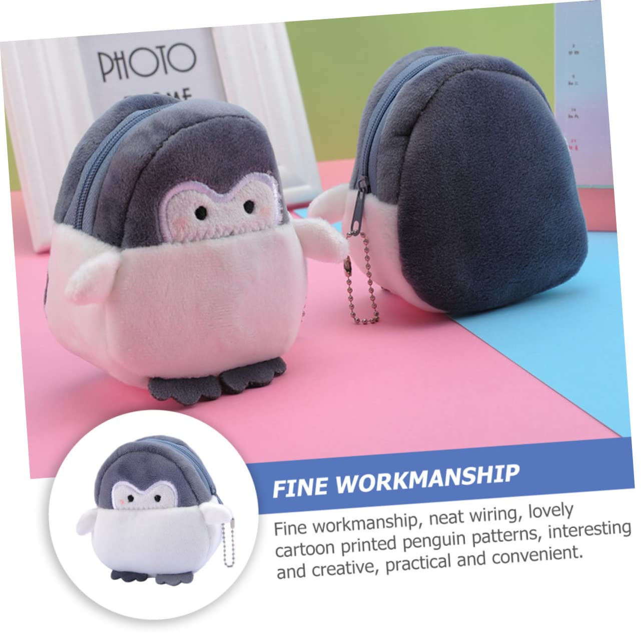 Holibanna 6 Pcs Plush Coin Purse & Keychain - Cute Stuffed Animal Handbag for Kids, Girls Backpack Accessories | Small Change Wallet Storage Bag (Penguin Design) - Perfect for School, Travel & Gift Giving