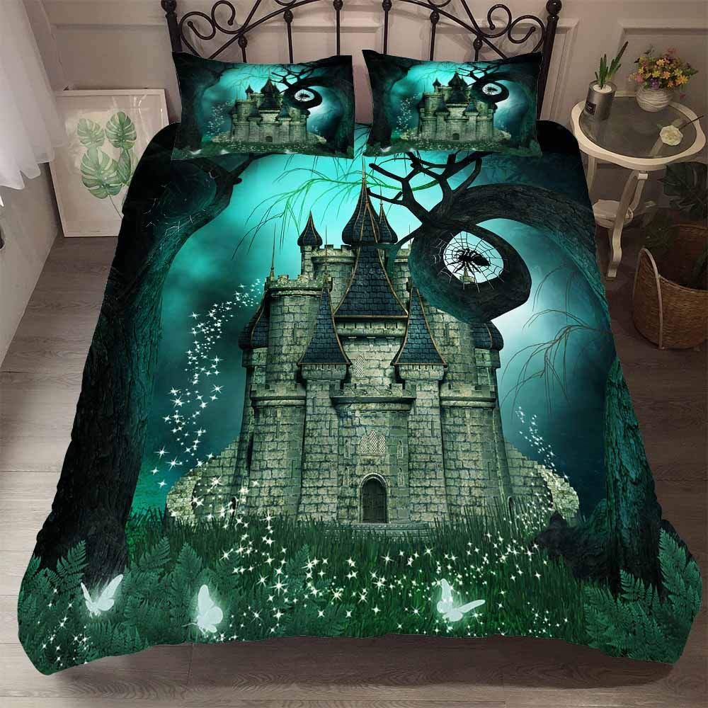 YZBEDSET Castillo 3D Printed White Butterfly Fantasy Grass Duvet Cover Set - Queen/Twin Size Psychedelic Polyester Bedding for Bedroom, King 104x90 Inches - Perfect for Bohemian Decor & Guest Room Styling