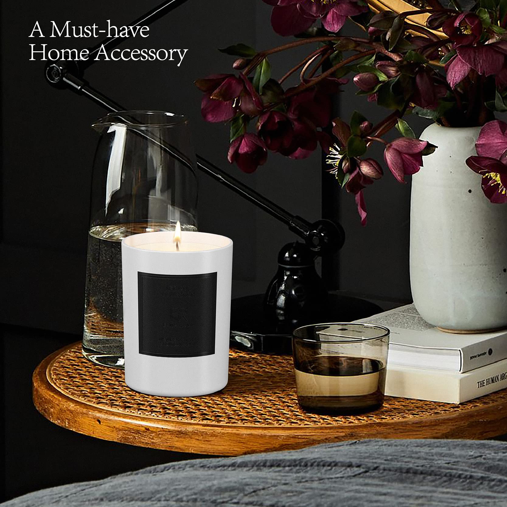 ESNA HOME Leblanc Leather & Tobacco Scented Soy Candle - 8.8oz All Natural Essential Oils Aromatherapy Candle - 50 Hours Burn Time - Perfect for Mother's Day Gifts, Home Decor & Relaxation